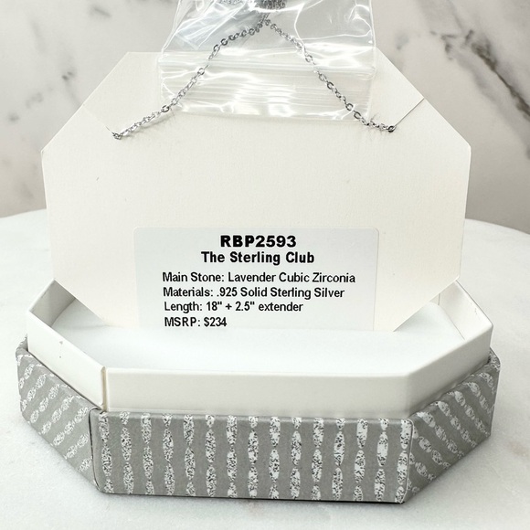 Bomb Party The Sterling Club Necklace Lavender Cubic Zirconia RBP2593 NWT - Picture 3 of 4